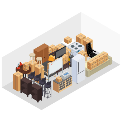 Illustration of what fits in a 10' × 15' storage unit