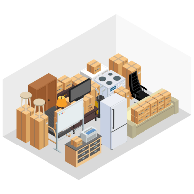 Illustration of what fits in a 10' × 10' storage unit