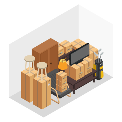 Illustration of what fits in a 5' × 10' storage unit