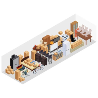 Illustration of what fits in a 10' × 30' storage unit