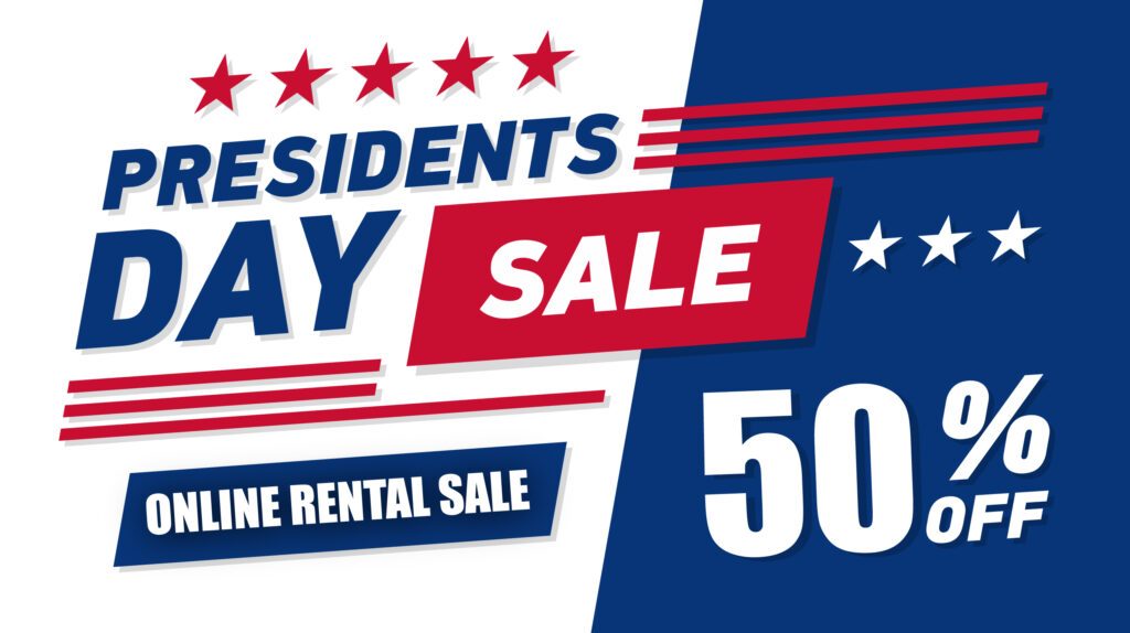 Presidents Day Online Rental Sale - 50% Off Hero Banner